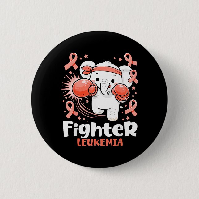 Fighter Leukaemia Awareness Funny Boxing Elephant 2 Inch Round Button (Front)