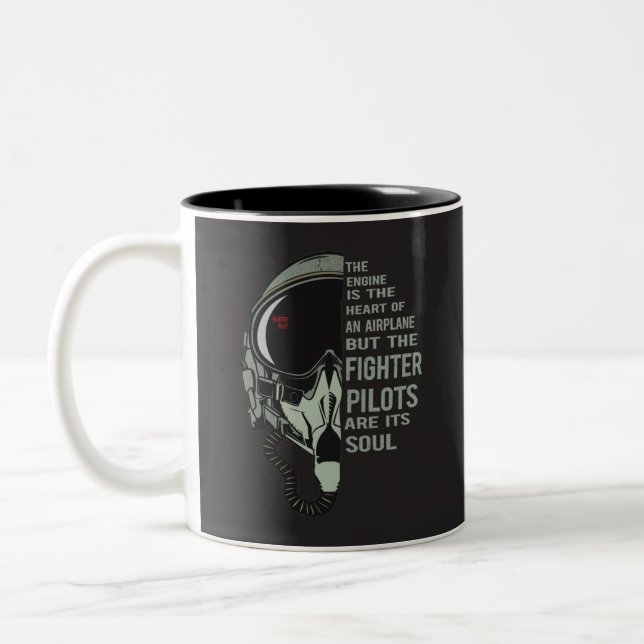Fighter Pilot Helmet and Oxygen mask maximum speed Two-Tone Coffee Mug (Left)