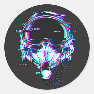 Fighter Pilot Helmet glitch effect maximum speed   Classic Round Sticker