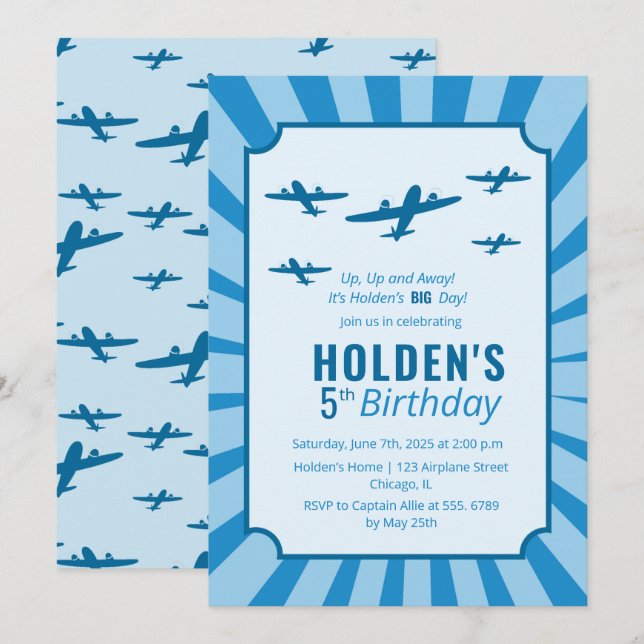 Fighter Planes Kids Airplane Birthday Party Invitation (Front/Back)