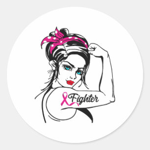 Fighter Rosie The Riveter Breast Cancer Awareness Classic Round Sticker