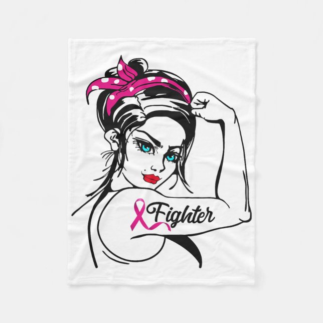 Fighter Rosie The Riveter Breast Cancer Awareness  Fleece Blanket (Front)