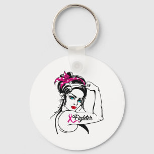 Fighter Rosie The Riveter Breast Cancer Awareness Keychain
