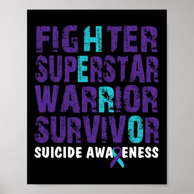 Fighter Survivor Suicide Awareness Mental Health  Poster (Front)