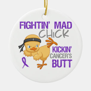 Fightin Chick Pancreatic Cancer Ceramic Ornament