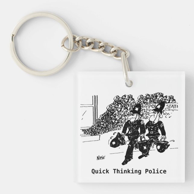 Fighting a Fire at Police Station. Police Officer Keychain (Front)