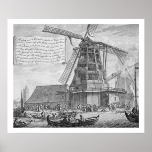 Fighting a fire in a windmill near Worden, from a Poster