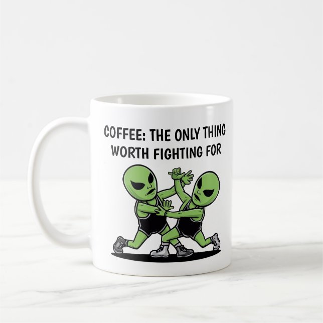 Fighting Aliens Coffee Mug (Left)