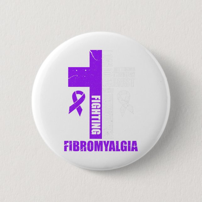 Fighting Fibro Fighter Christian Distressed  2 Inch Round Button (Front)