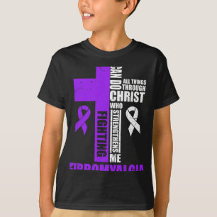 Fighting Fibro Fighter Christian Distressed  T-Shirt