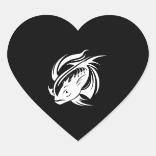 Fighting Fish Portrait Tattoo Heart Sticker