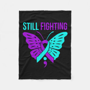 Fighting Happy Suicide Awareness Support Graphic  Fleece Blanket