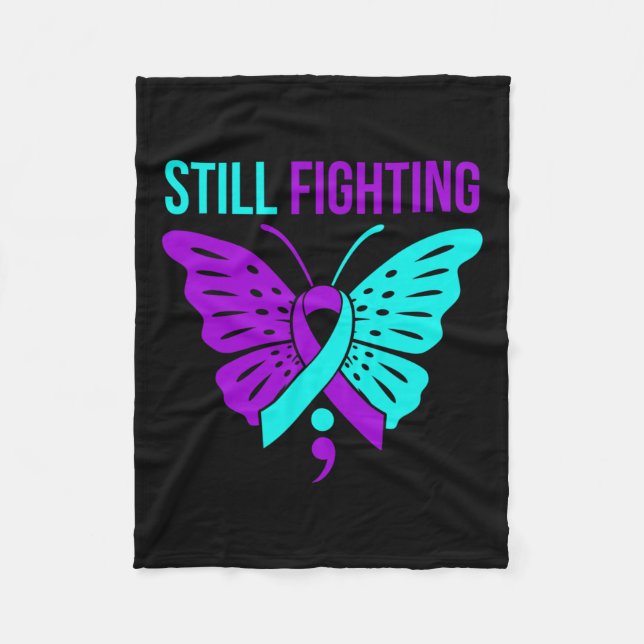 Fighting Happy Suicide Awareness Support Graphic  Fleece Blanket (Front)