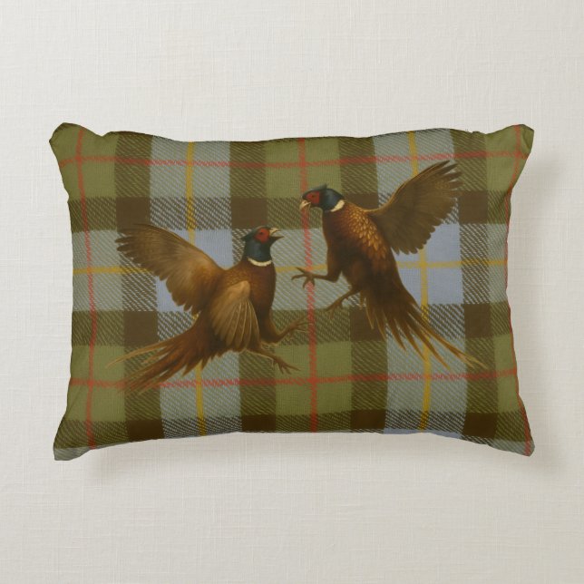 Fighting Pheasants on tweed / tartan background  Accent Pillow (Front)