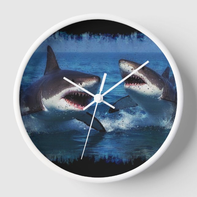 Fighting Sharks  Clock (Front)