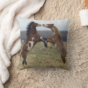 Fighting Stallions, Steens Mountains, Oregon Throw Pillow