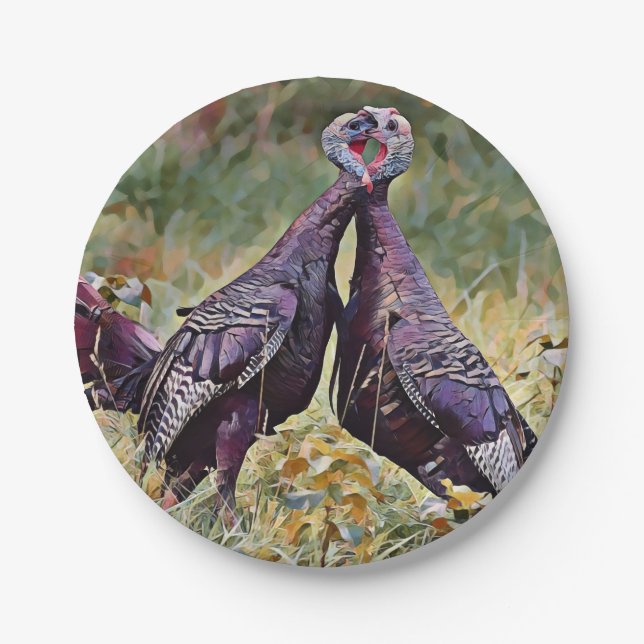 Fighting Wild Turkeys Art Paper Plate (Front)