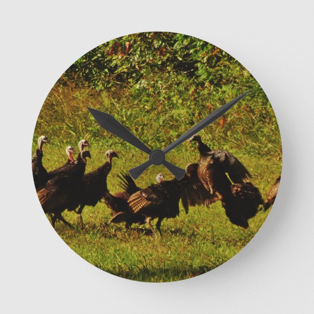 Fighting Wild Turkeys in The Smoky Mountains Round Clock (Front)