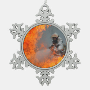 Fighting Wildfires Snowflake Pewter Christmas Ornament