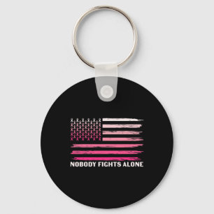 Fights Alone Breast Cancer Usa Flag Pink Ribbon Keychain
