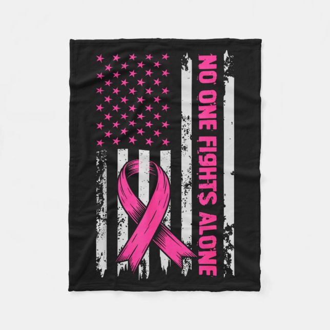 Fights Breast Cancer Alone Us Flag Nk Ribbon  Fleece Blanket (Front)
