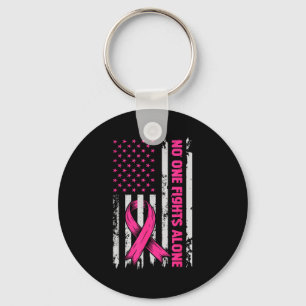 Fights Breast Cancer Alone Us Flag Nk Ribbon  Keychain