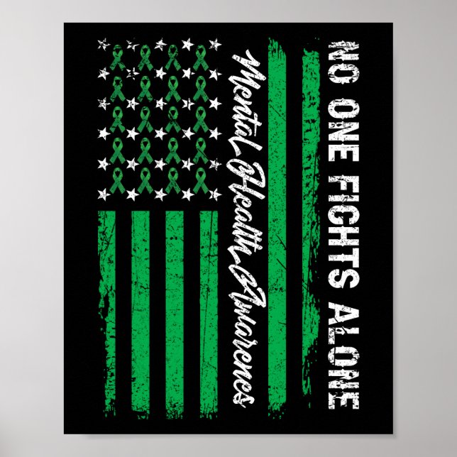 Fights USA Flag Mental Health Awareness Green Poster (Front)