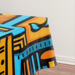 Figurative Abstract Bold Blue Orange Tablecloth