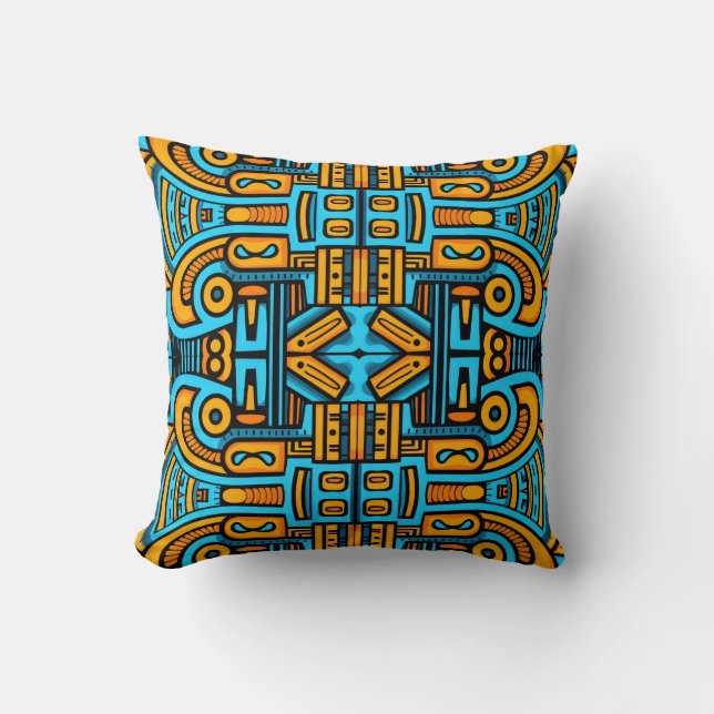 Figurative Abstract Bold Blue Orange Throw Pillow (Front)