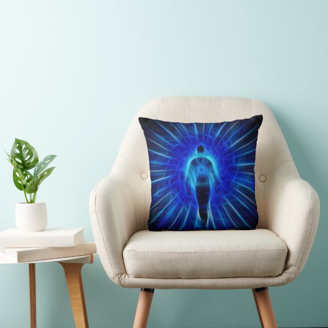 Figure emerges from light throw pillow (Chair)
