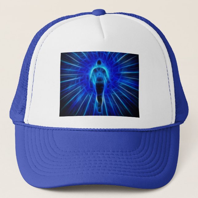 Figure emerges from light trucker hat (Front)