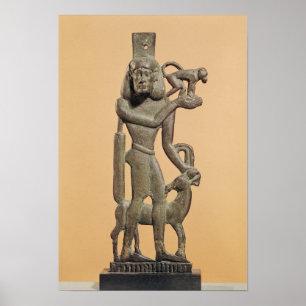 Figure of a man holding a monkey poster