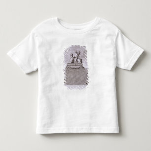Figure of a sphinx in white marble, carrying a bro toddler t-shirt
