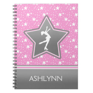 Figure Skater Among the Stars Pink with YOUR NAME Notebook