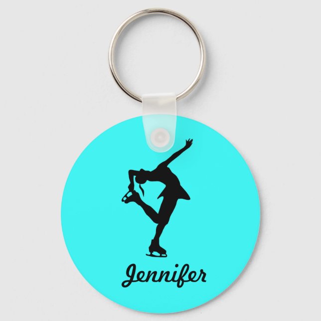 Figure Skater Girl & Name Key Chain (Aqua) (Front)