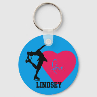Figure Skater Key Chain Personalized - Heart/Blue