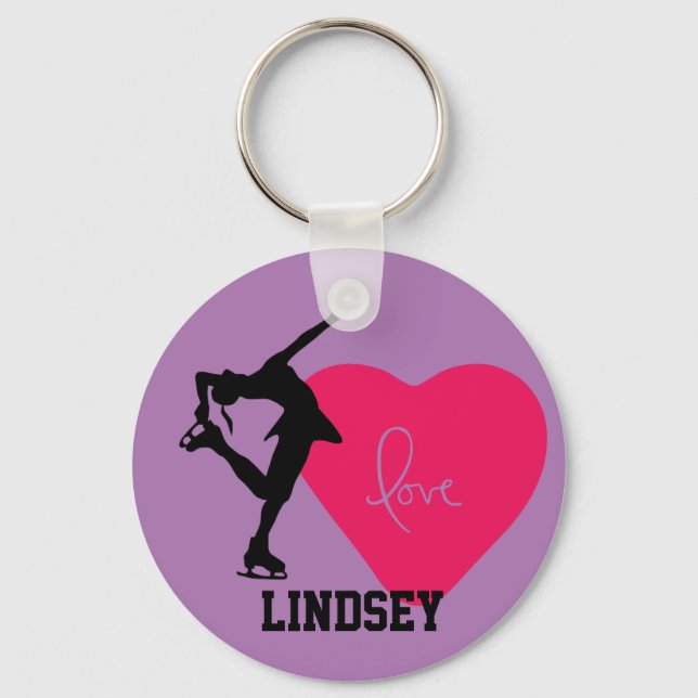 Figure Skater KeyChain Personalized -Heart/Purple (Front)