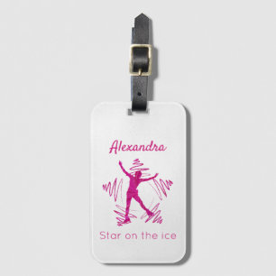 Figure skater luggage tag star ice pink swirl