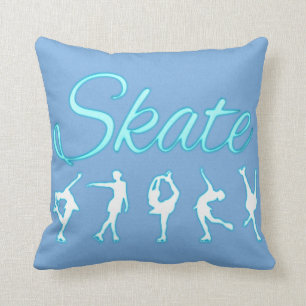 Figure Skater Pillow, Blue Background, SKATE Throw Pillow
