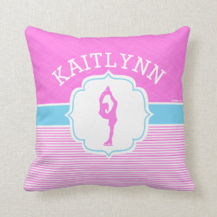 Figure Skater Pink Stripes with Baby Blue Throw Pillow