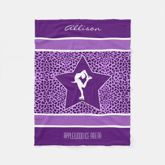 Figure Skater w/ Purple Cheetah Print and Monogram Fleece Blanket (Front)