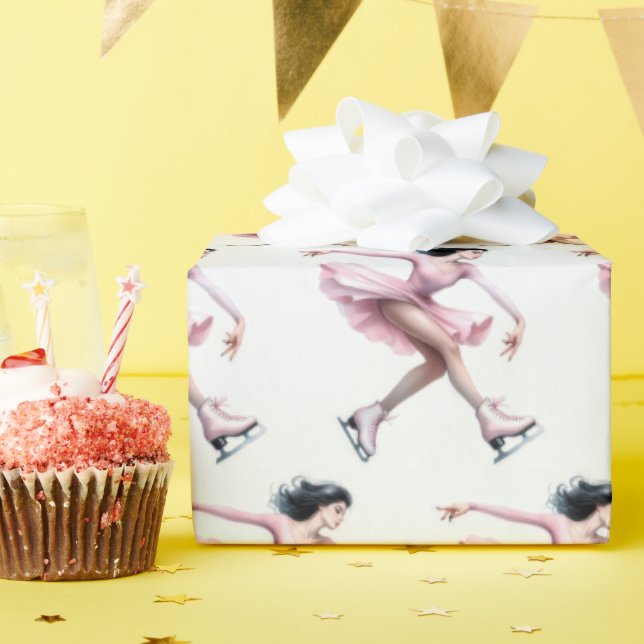 Figure Skater With Pink Ice Skates Wrapping Paper (Birthday Party)