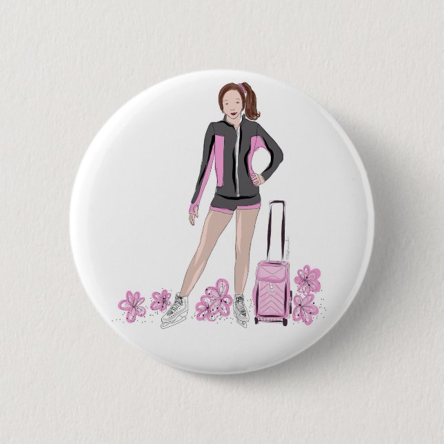 Figure Skater With Zuka Bag 2 Inch Round Button (Front)