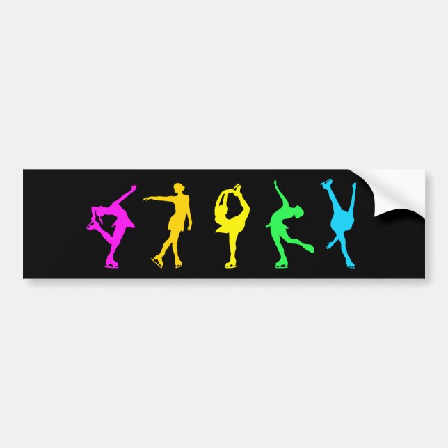 Figure Skaters Neon Pastel Rainbow Bumper Sticker (Front)