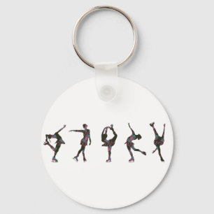 Figure Skaters, Pink, Grey Pattern Keychain