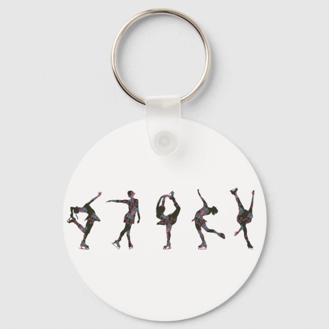 Figure Skaters, Pink, Grey Pattern Keychain (Front)
