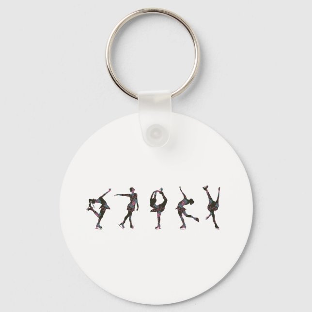 Figure Skaters, Pink, Grey Pattern Keychain (Front)