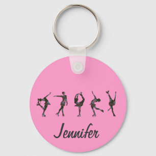 Figure Skaters, Pink, Grey Personalize Keychain