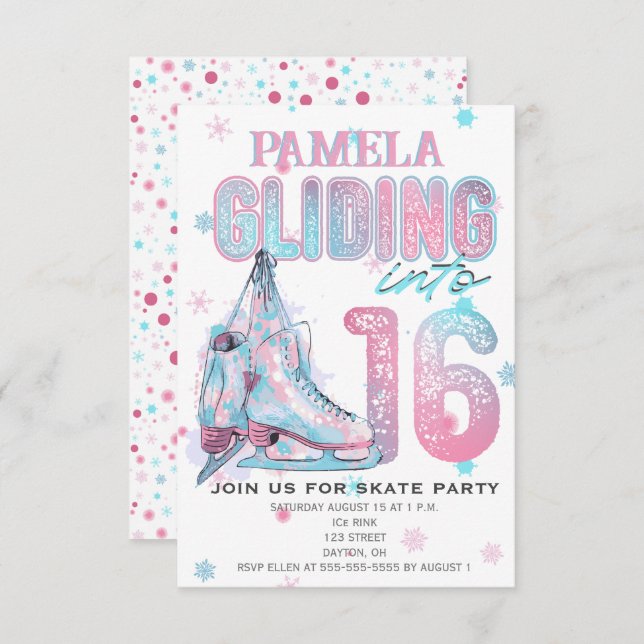 Figure Skating 16th Birthday Party invitation (Front/Back)