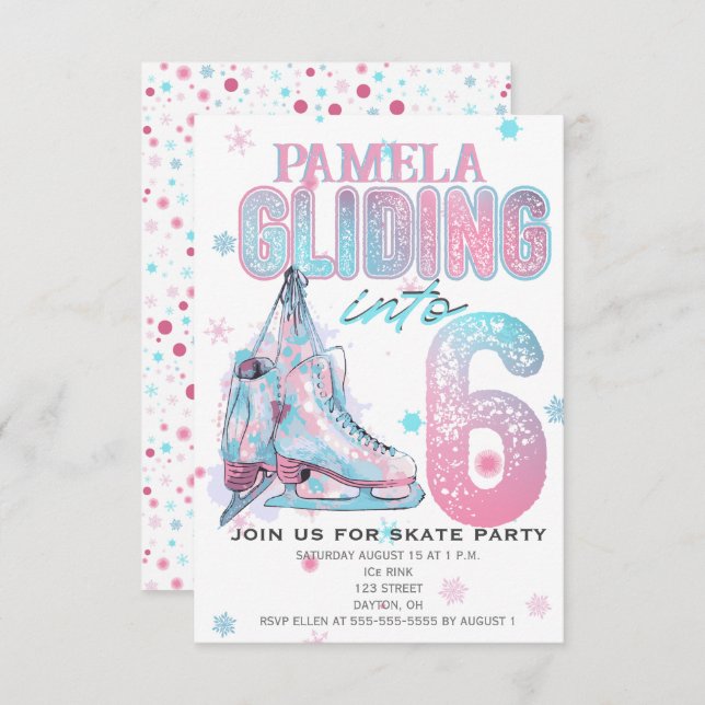 Figure Skating 6th Birthday Party invitation (Front/Back)